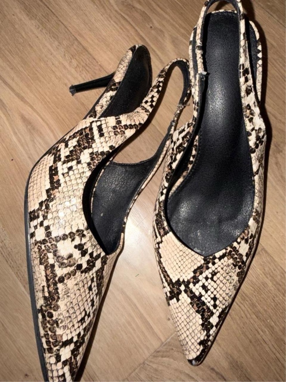 Snakeskin slingback kitten heels